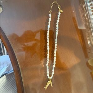 J. Crew Nautical pearl fish charm necklace